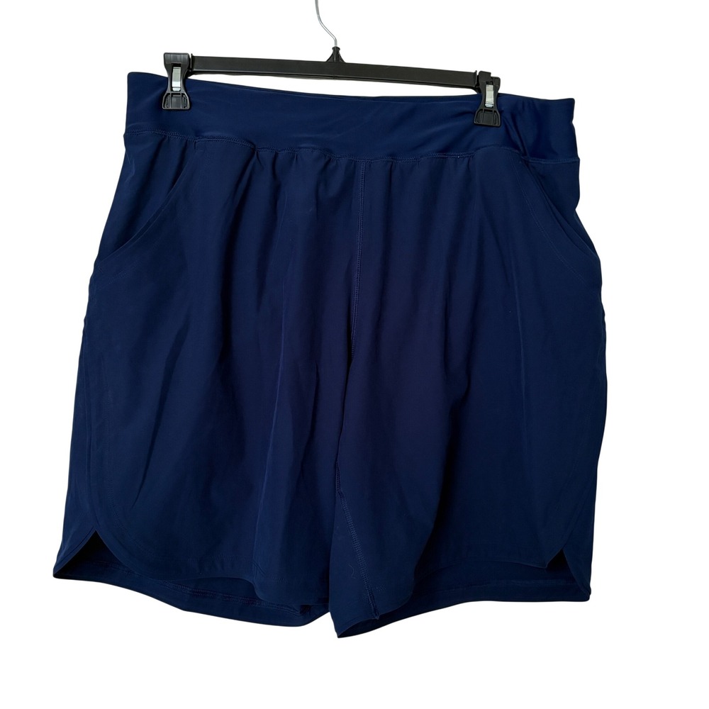 Lands' End Womens 18W Swim Shorts Navy Blue Board Shorts Pockets Elastic Waist